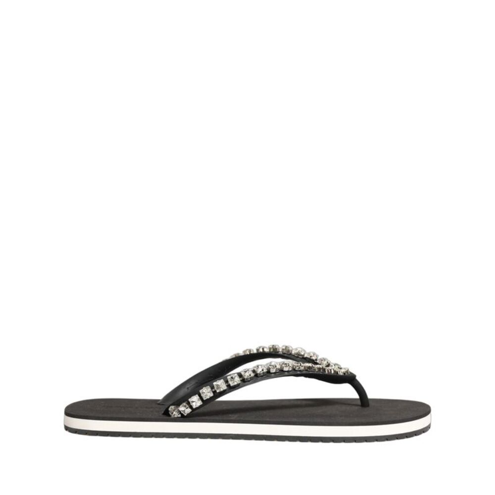 Dolce & Gabbana Black Embellished Rubber Flip Flops Men Men's Shoes